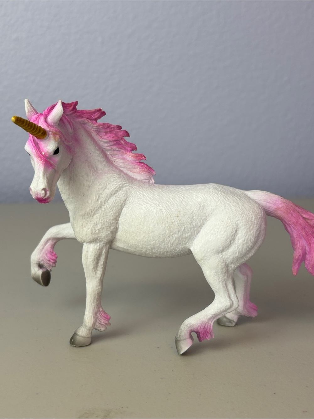 White and Pink Unicorn Figure with Gold Horn - Kids Action Toy